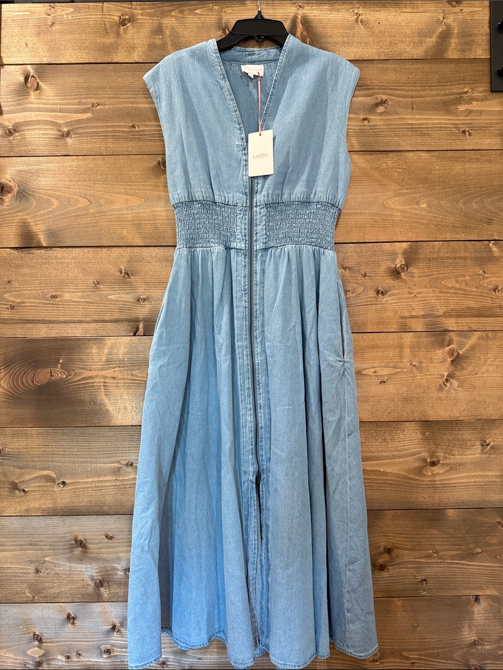 entro Light Blue Sleeveless Smocked-Waist Maxi Dress